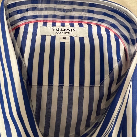 TM Lewin Blue & White Striped Fully Fitted Button Down Shirt - UK 18; US 16 - Picture 4 of 4